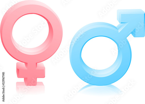 Man and woman, male and female gender sexes signs or symbols in pink and blue