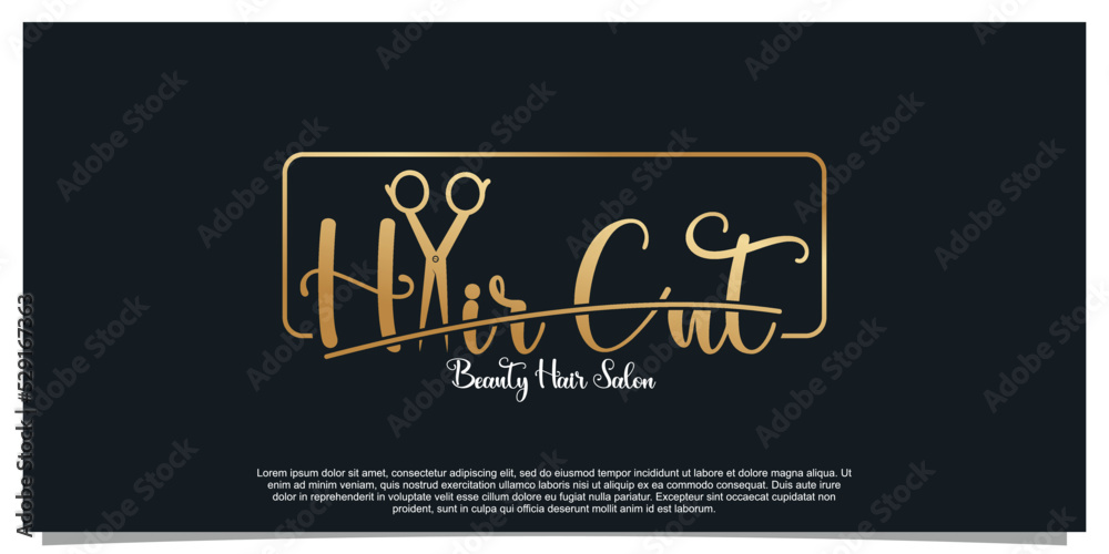 Fototapeta premium Hair salon logo design for business with golden gradient color concept Premium Vector