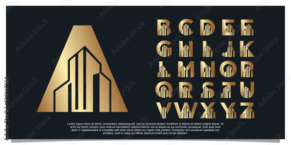 Set monogram logo design initial letter for business with building ...
