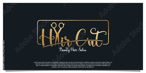 Hair salon logo design for business with golden gradient color concept Premium Vector
