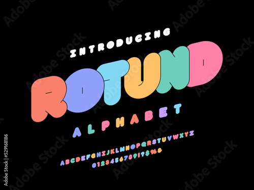 Vector of stylized chunky alphabet design with uppercase,  numbers and symbols photo