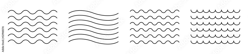 Vector water waves. Set of wavy zigzag lines. Vector zigzag lines and  waves, wavy pattern. Black curved lines pattern in abstract style. Vector  illustration Stock Vector