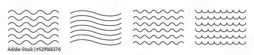 Vector water waves. Set of wavy zigzag lines. Vector zigzag lines and waves, wavy pattern. Black curved lines pattern in abstract style. Vector illustration