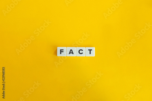 Fact Word on Block Letter Tiles on Yellow Background. Minimal Aesthetics. photo