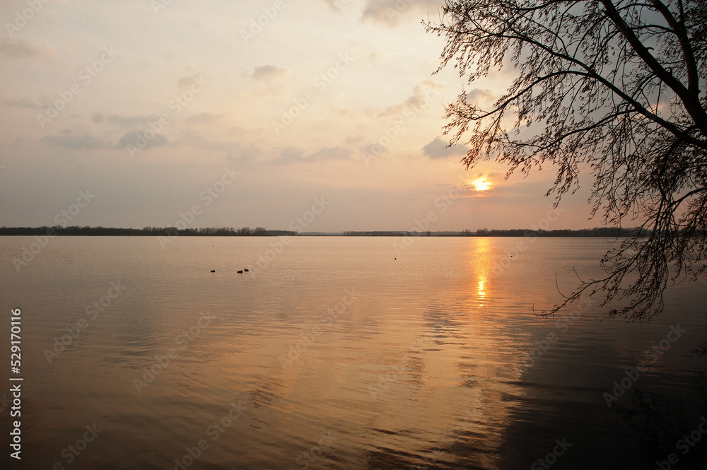 Sunset reflection in a lake around Pasohlavky, South Moravia, Czech Republic. Sunset reflection in a lake around Pasohlavky, South Moravia, Czech Republic.