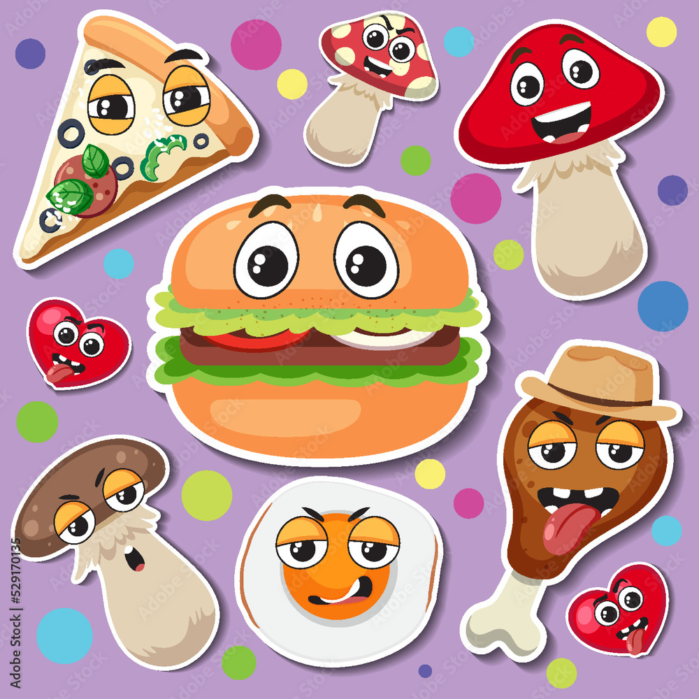 Cute foods sticker seamless pattern Cute foods sticker seamless pattern