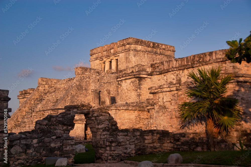 Ruins of mayan city Tulum at sunrise