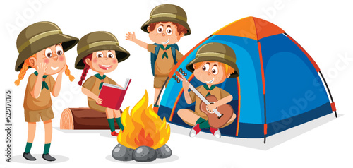 Happy children camping outdoor