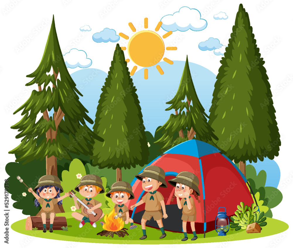 Obraz premium Children camping out at the forest