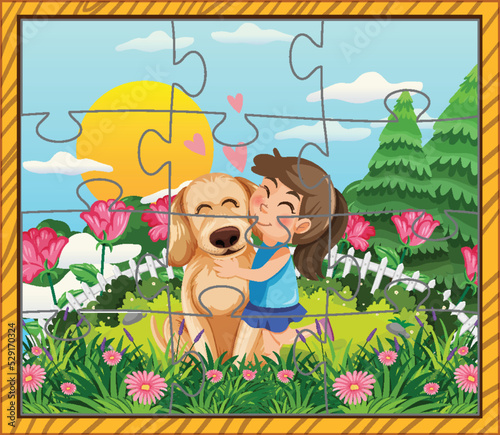 Cow farm photo jigsaw puzzle game template