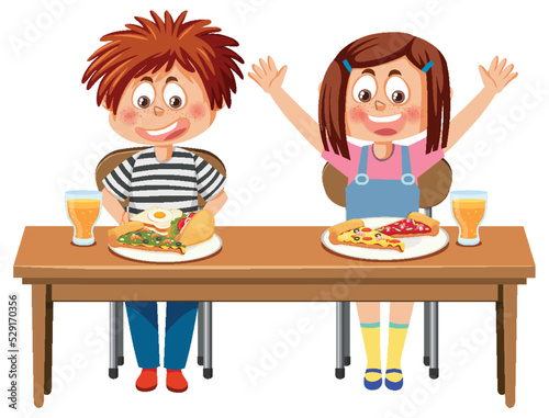 Children having breakfast on the table
