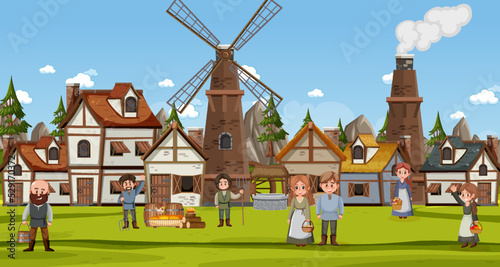 Ancient medieval village background