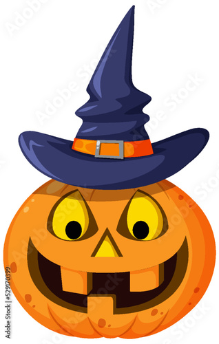 Halloween Pumpkin Wearing Witch Hat
