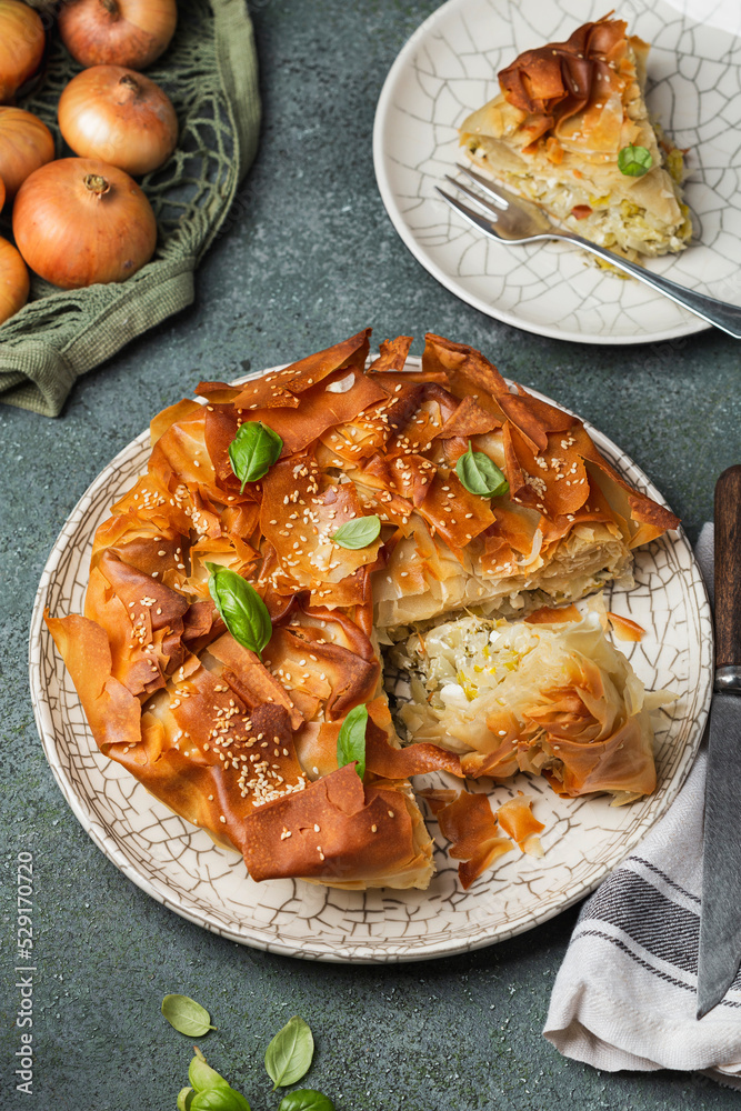 Greek pie with leeks, onions and feta cheese Greek pie with leeks, onions and feta cheese