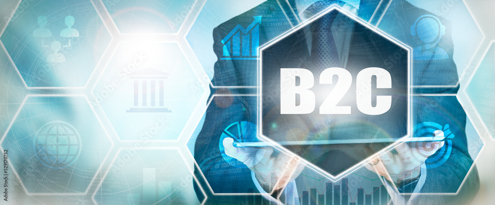 Fototapeta premium A B2C business word concept on a futuristic blue display.