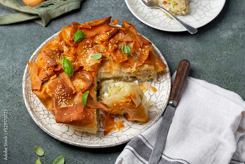 Greek pie with leeks, onions and feta cheese