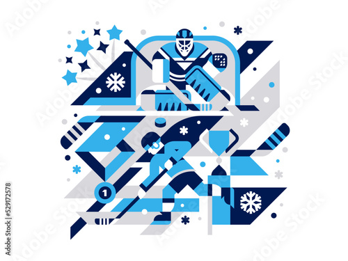 Ice hockey vector illustration flat geometric style.