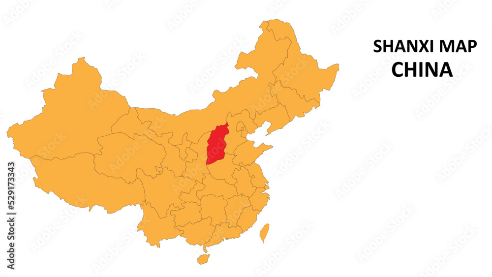 Shanxi province map highlighted on China map with detailed state and region outline.