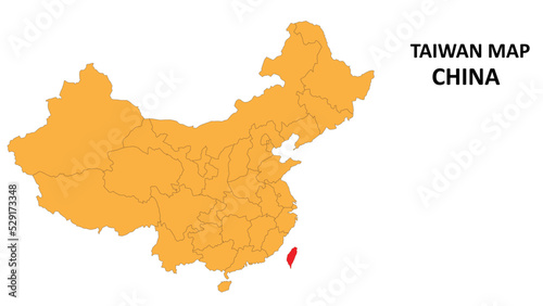Photography Taiwan province map highlighted on China map with detailed state and region outline