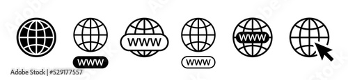 Website Icon set. WWW icon. Web site icons. Www icons with hand cursor in flat design. Www vector icons. Vector illustration