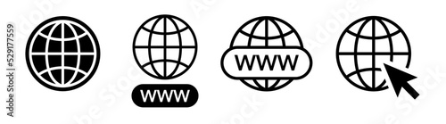 Website Icon set. WWW icon. Web site icons. Www icons with hand cursor in flat design. Www vector icons. Vector illustration