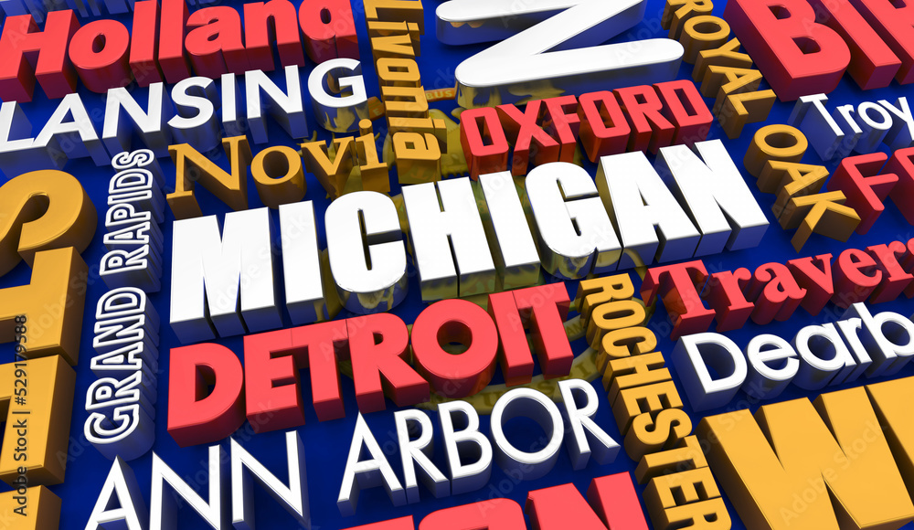 Michigan Cities Travel Destinations MI Background 3d Illustration