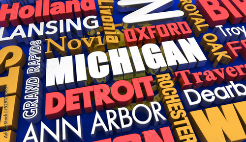 Michigan Cities Travel Destinations MI Background 3d Illustration