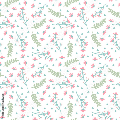 Floral seamless pattern, wild flowers and leaf on white background