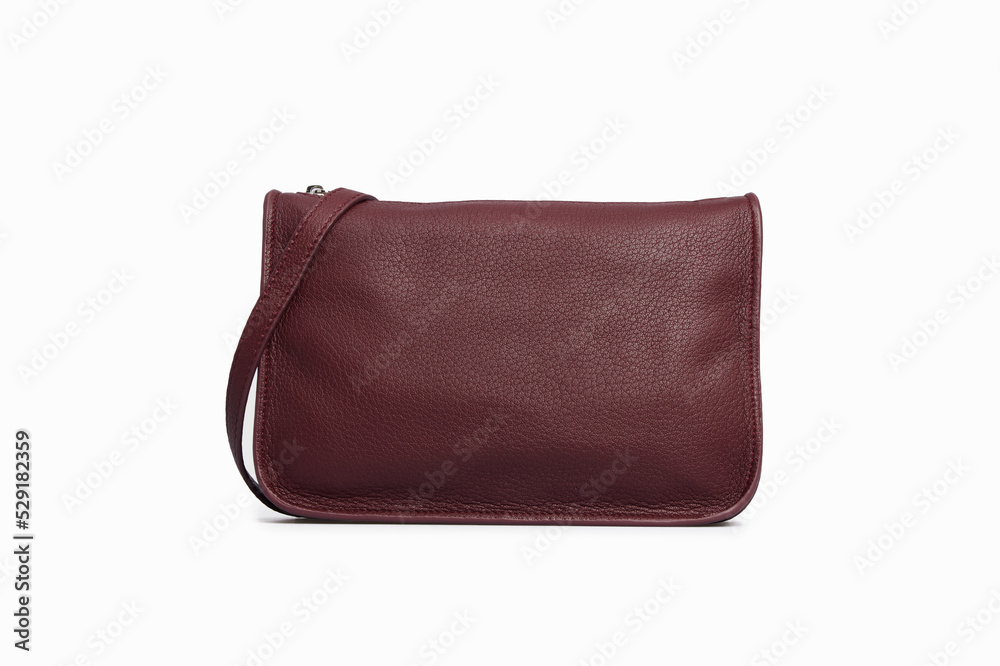 Women's burgundy Leather Bag Handbag Isolated on White Background. Blank classic female Cross body with metal chain strap. Mock up, template. Clipping path Women's burgundy Leather Bag Handbag Isolated on White Background. Blank classic female Cross body with metal chain strap. Mock up, template. Clipping path