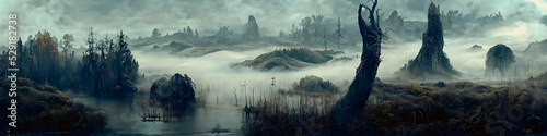 Artistic concept of painting a scary and dangerous landscape, background illustration, tender and dreamy design illustration.