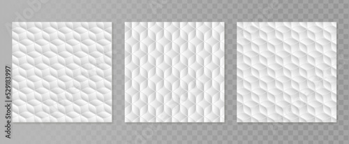 Fabric, paper, cardboard or mattress texture with rhombs. Vector abstract white geometric pattern for your design. Background template set