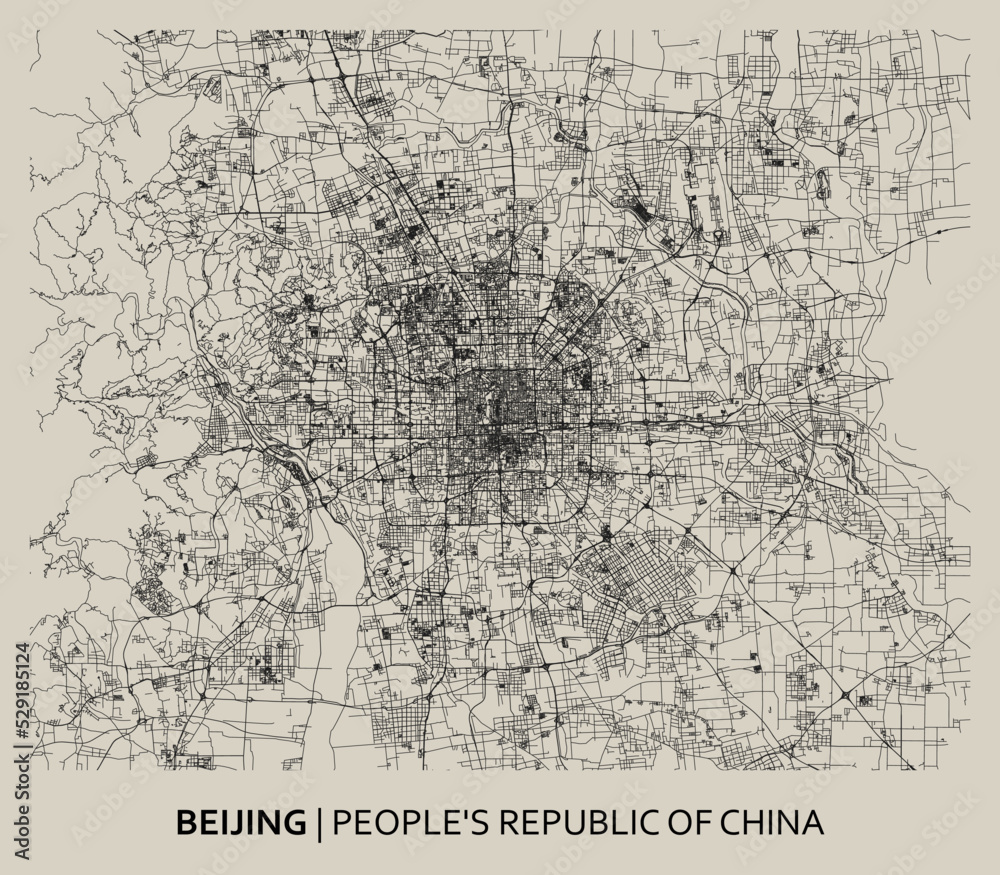 Beijing (China) street map outline for poster.