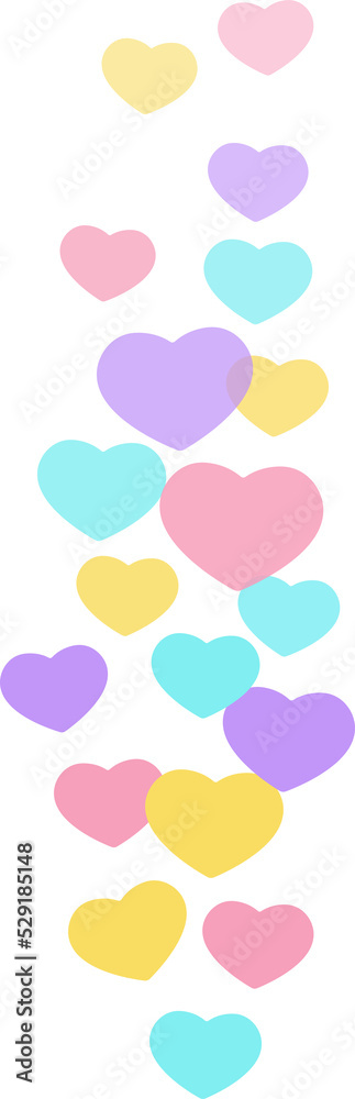 Likes in the live stream is a flying up icon heart. The likes user counter for online videos. PNG illustration for social media bloggers. Multicolored hearts in fashionable pastel colors.