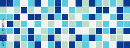 Blue teal ceramic square tile pattern banner background design vector. Floor texture wallpaper.