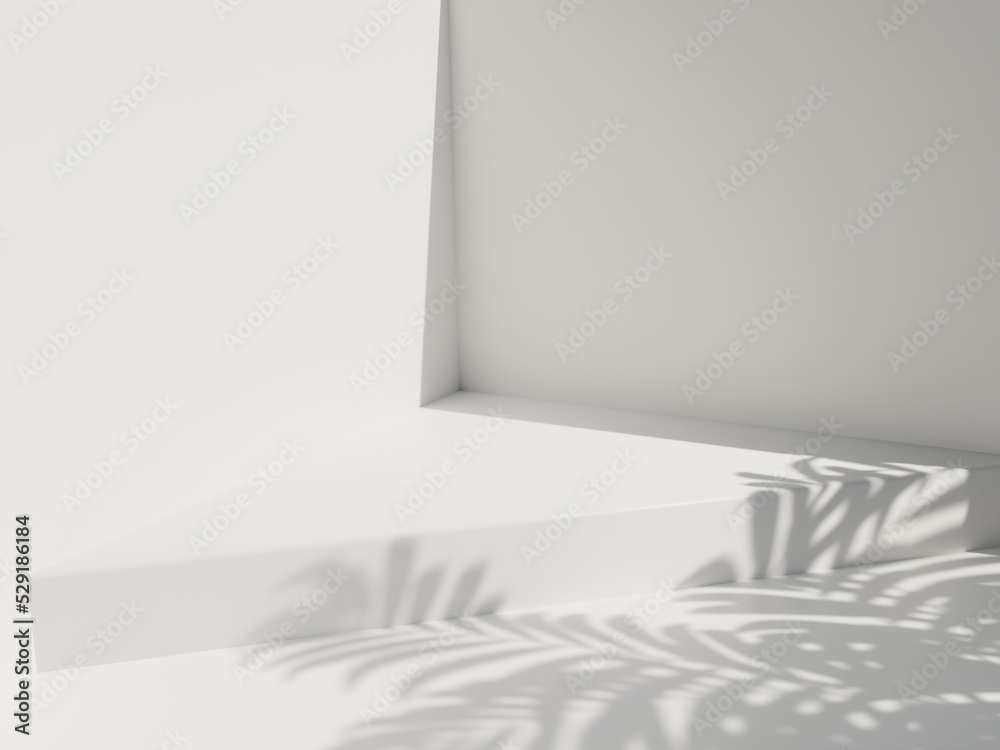 White background for product presentation with tree shadow and light ...