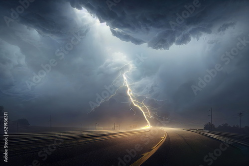 lightning in the sky, epic thunder cloudy background, digital illustration, digital painting, realistic illustration, cg artwork