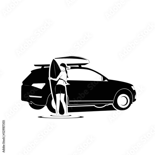 car and woman surfing design