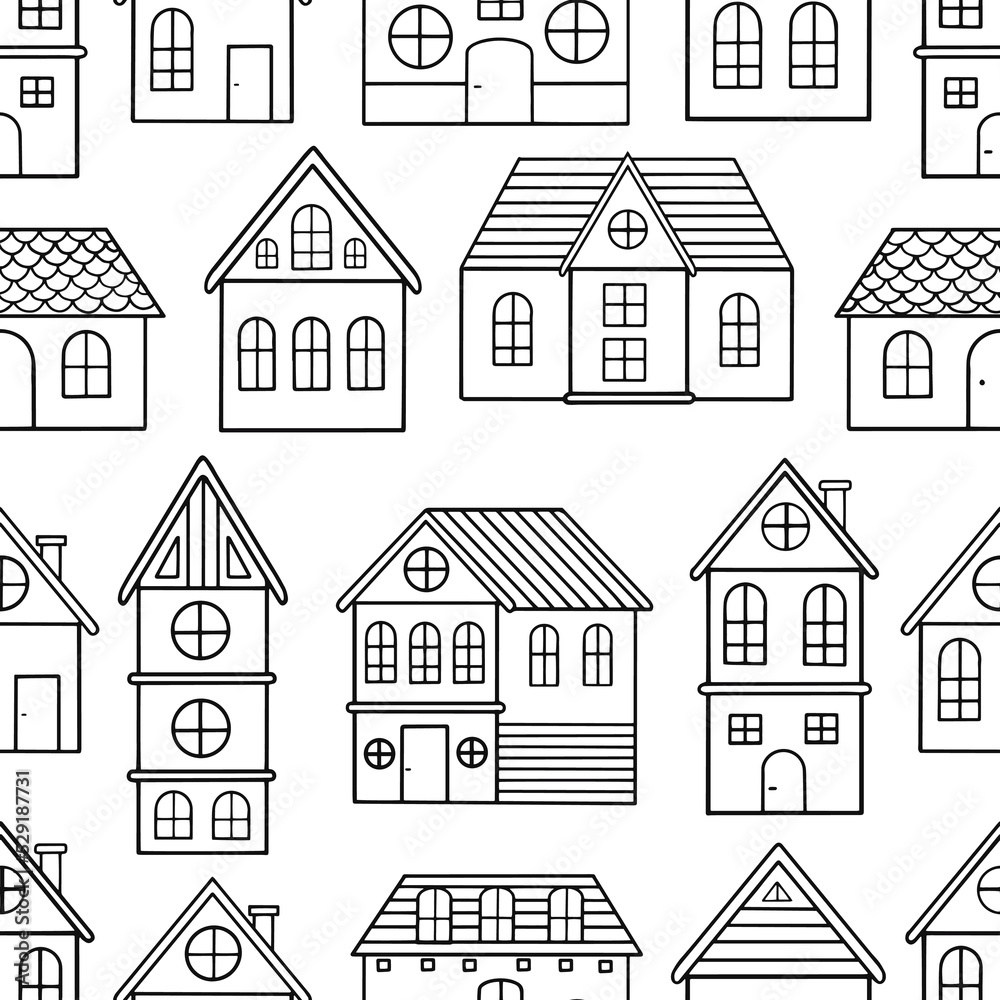 Seamless pattern of doodle houses. Great for fabric, textile vector illustration Seamless pattern of doodle houses. Great for fabric, textile vector illustration