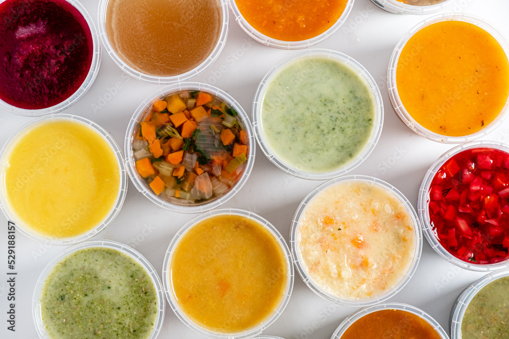 Various cream soups in bowls Various cream soups in bowls
