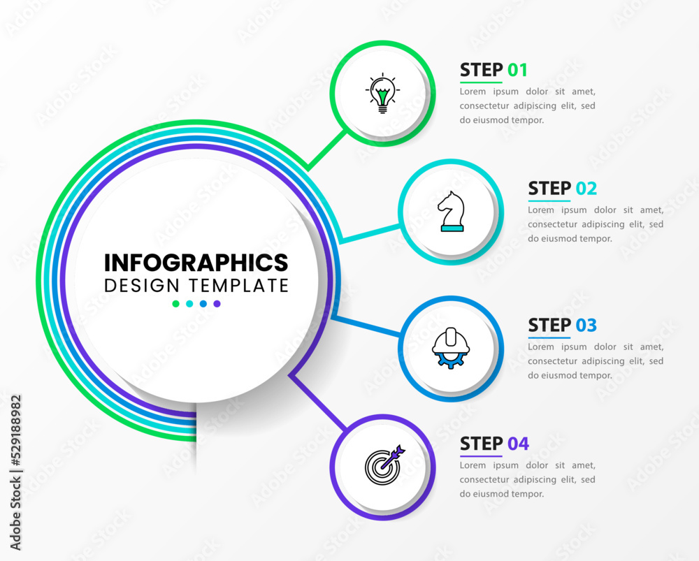 Infographic template. 4 circles connected to the center Infographic template. 4 circles connected to the center