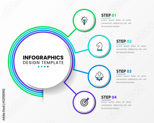 Infographic template. 4 circles connected to the center