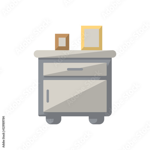 Bedside table isolated icon in flat style. Bedroom furniture element, house interior decoration vector illustration.