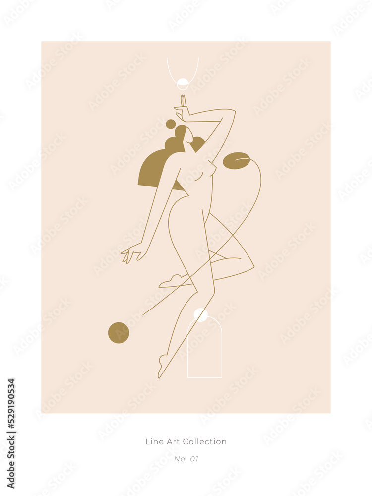 Mid century modern poster. Abstract female body, woman silhouette nude feminine trendy graphic, boho colored design. Beauty, Femininity, Contemporary concept for print, wall art. Vector illustration
