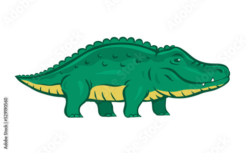 Cute cartoon green crocodile. African reptile animal. Child character. Cartoon vector illustration isolated on white background. Hand drawn style
