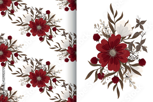 Flower bouquet with seamless pattern. Floral background set