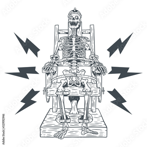 Isolated illustration of skeleton on electrical chair