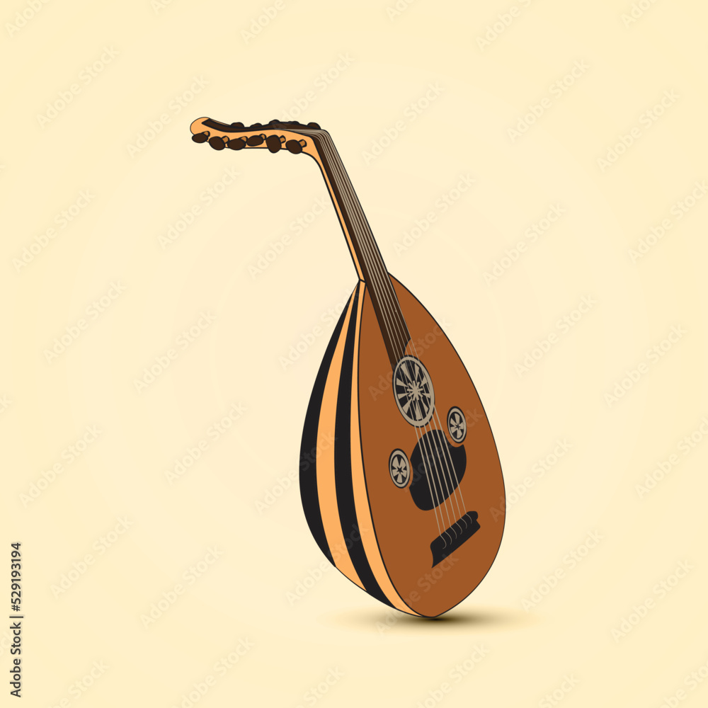 Turkish and Arabic instrument Oud. Vector illustration.
