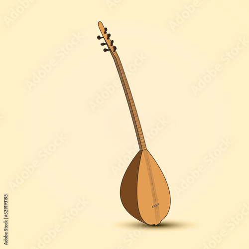 Turkish stringed musical instrument. Baglama reed. Vector illustration.