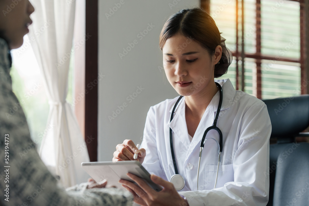 Doctor explain to patient about health care. Medicine and health care and insurance concept Doctor explain to patient about health care. Medicine and health care and insurance concept
