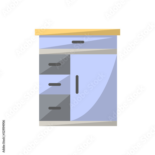 Table with drawers isolated icon in flat style. Kitchen furniture element, house interior decoration vector illustration.